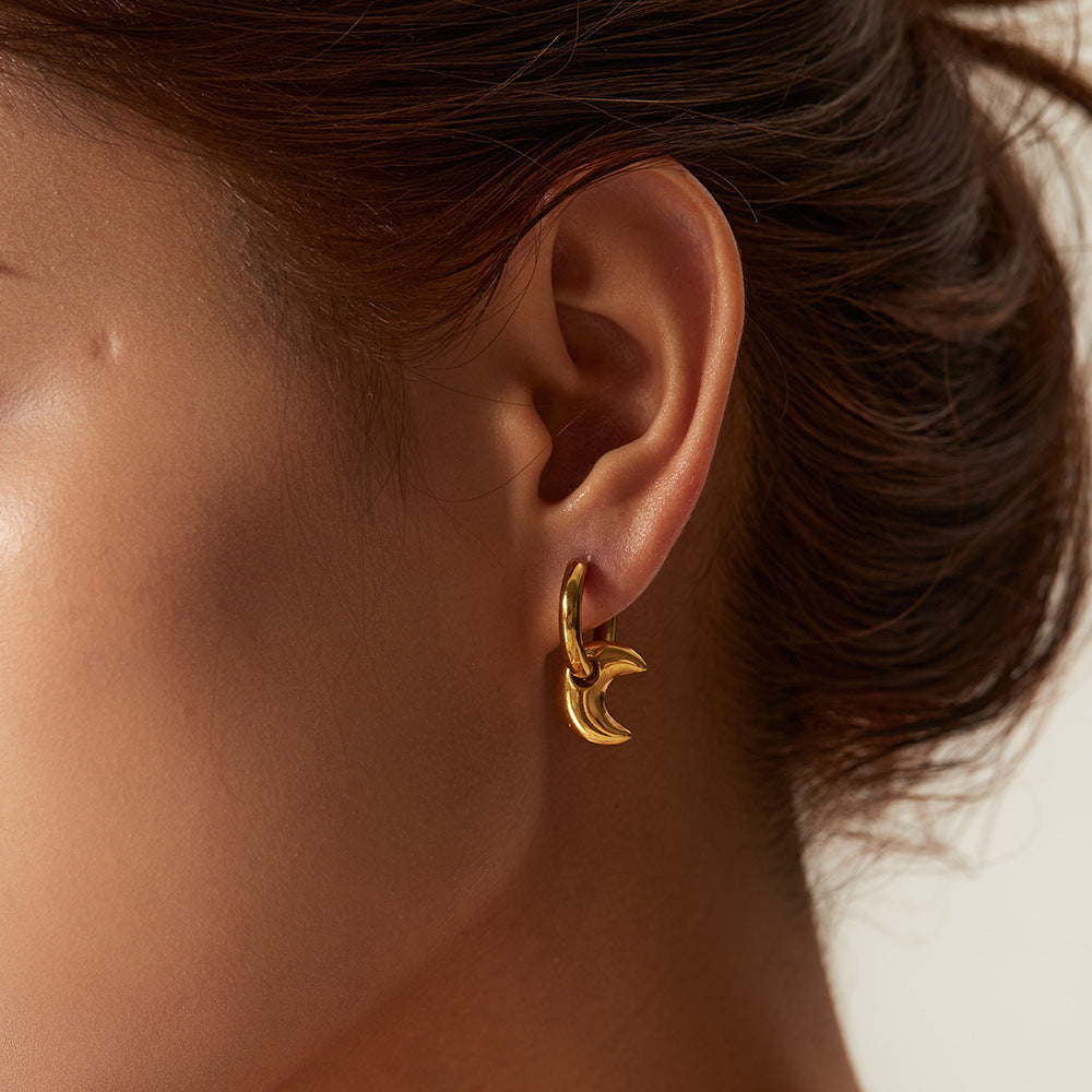 5pcs New Fashion Titanium Steel Geometric Pendant Earrings 14K Gold Stainless Steel Moon Hoop Pendant Earrings For Women