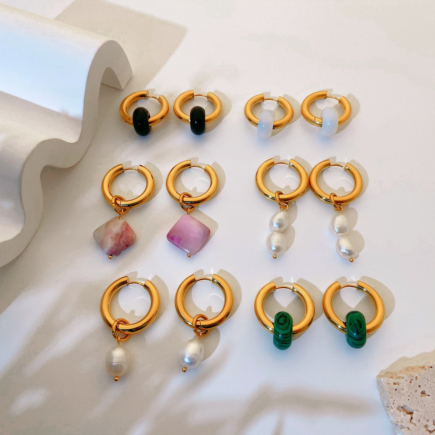 5pcs Stainless Steel Earrings Stone Stainless Steel 18K Gold Pendant Earrings Pendant