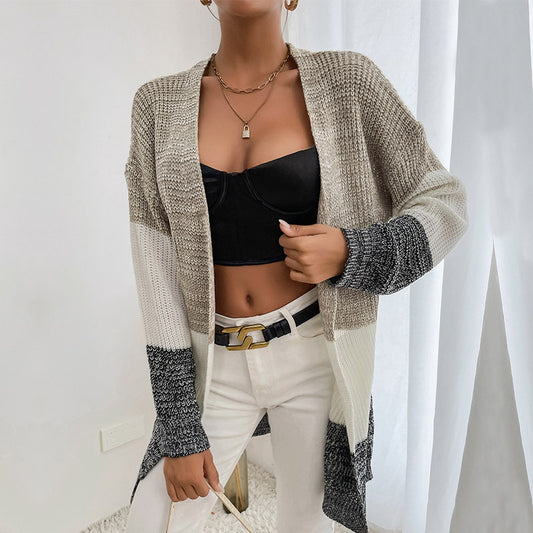 Long Lazy Wind Color Cardigan Sweater Coat for Women