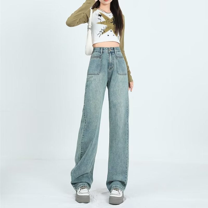 New Vintage Jeans For Women Spring And Autumn With High Waist Show Slim Narrow Version Straight Leg Pants Loose Wide Leg Pants