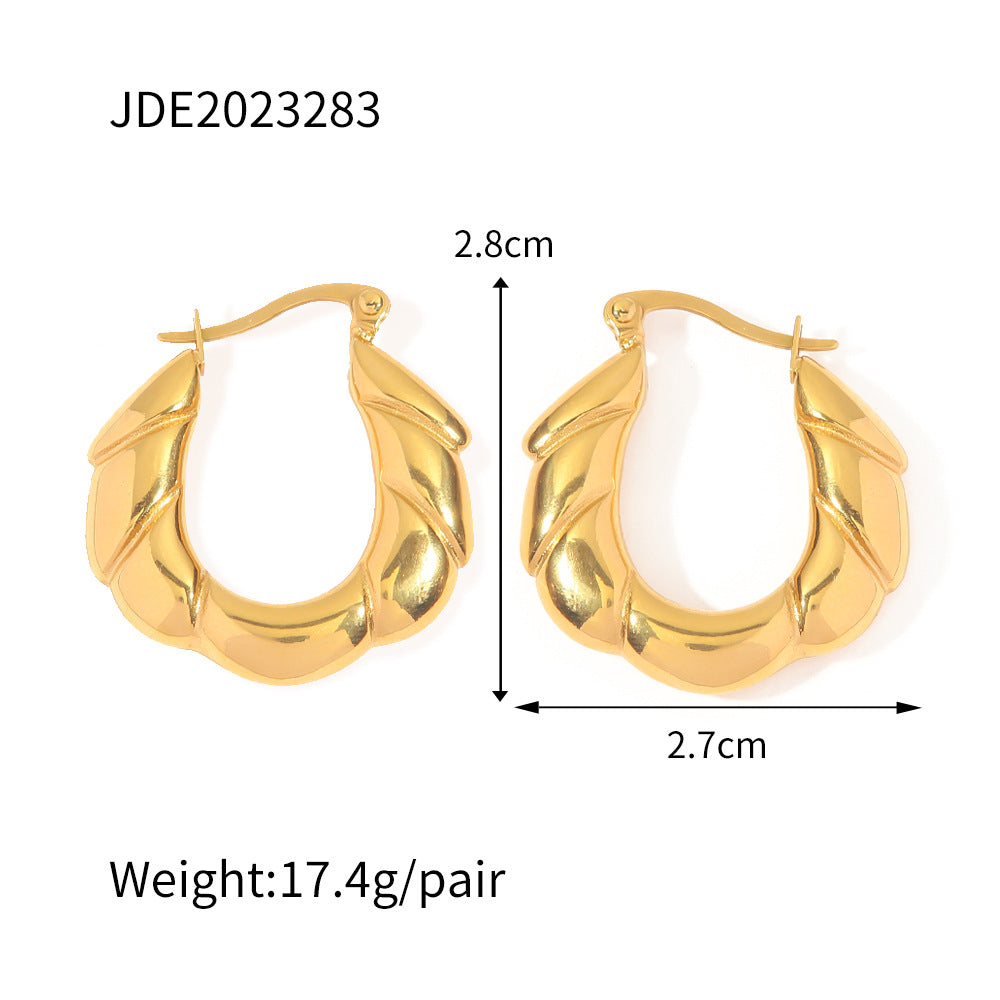 5pcs Irregular Smooth 18K Gold Plated Stainless Steel Ring Earrings Women's Classic Fashion All-Match Earrings Jewelry