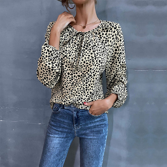 Fashion Women's New Spring New Leopard-Print Shirt Long-Sleeved Women