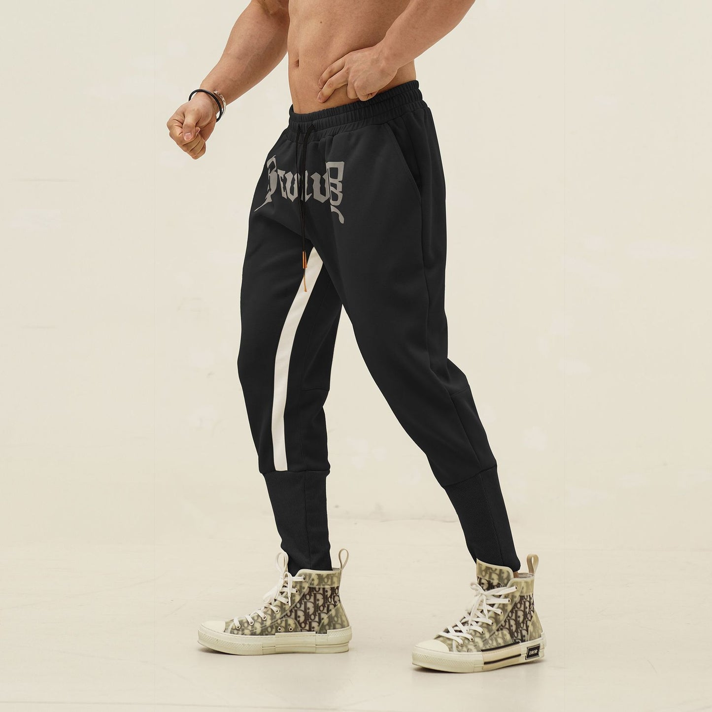 Fall Sports Men's Running High Bundle Foot Thread Casual Color Matching Training Print Revive Nine Pants
