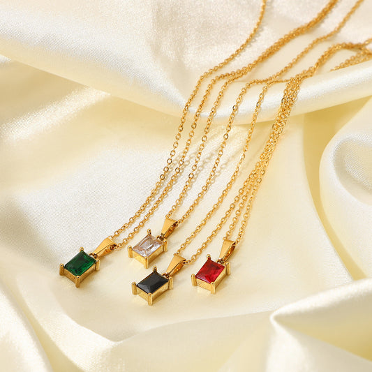 5pcs Fashion Style Necklace Square Zircon Pendant Necklace Stainless Steel Jewelry 18K Gold Necklace