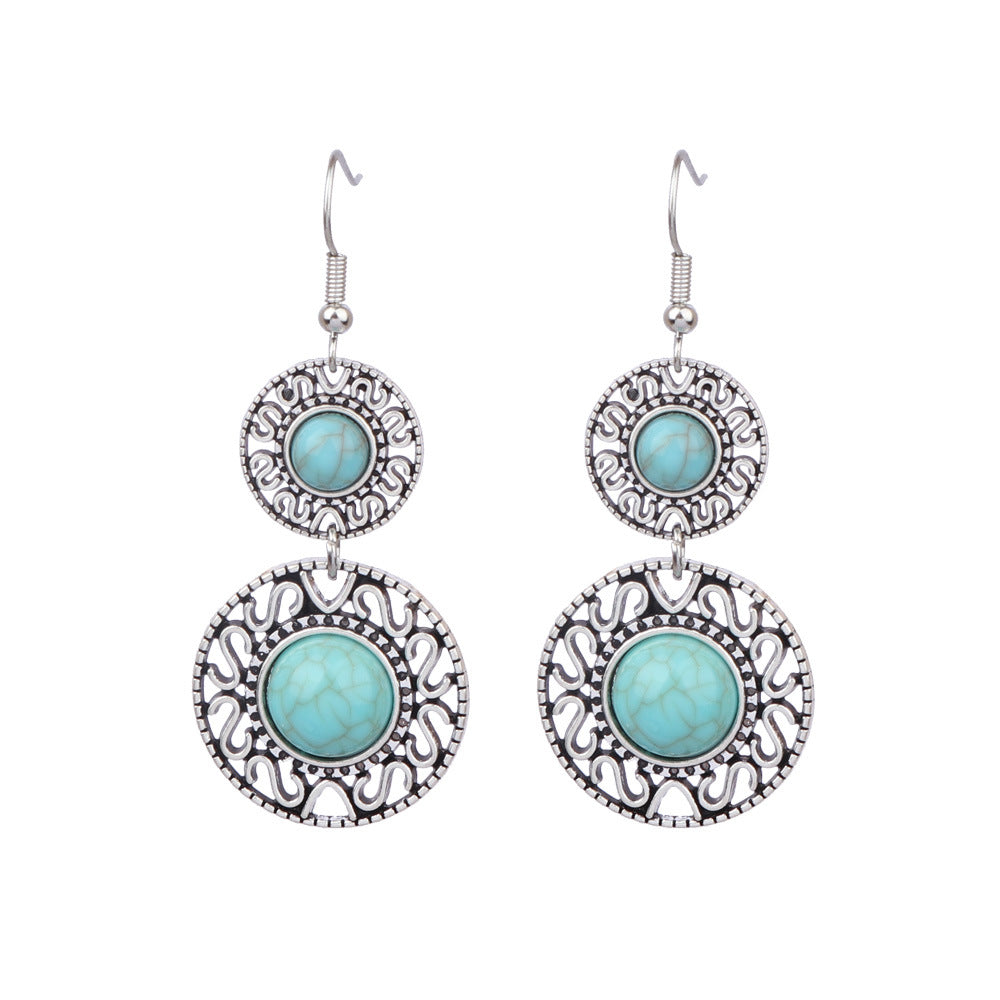 Turquoise Earrings New Bohemian Fringe Earrings Geometric Alloy Retro Style Exaggerated Earrings