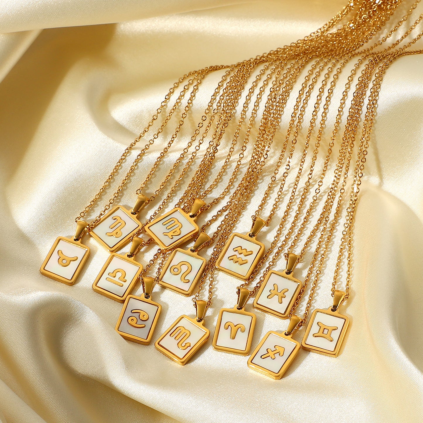 5pcs New Fashion Style 18K Gold-Plated Stainless Steel 12 Constellation Pendant Necklace Women's White Shell Constellation Pendant Collar