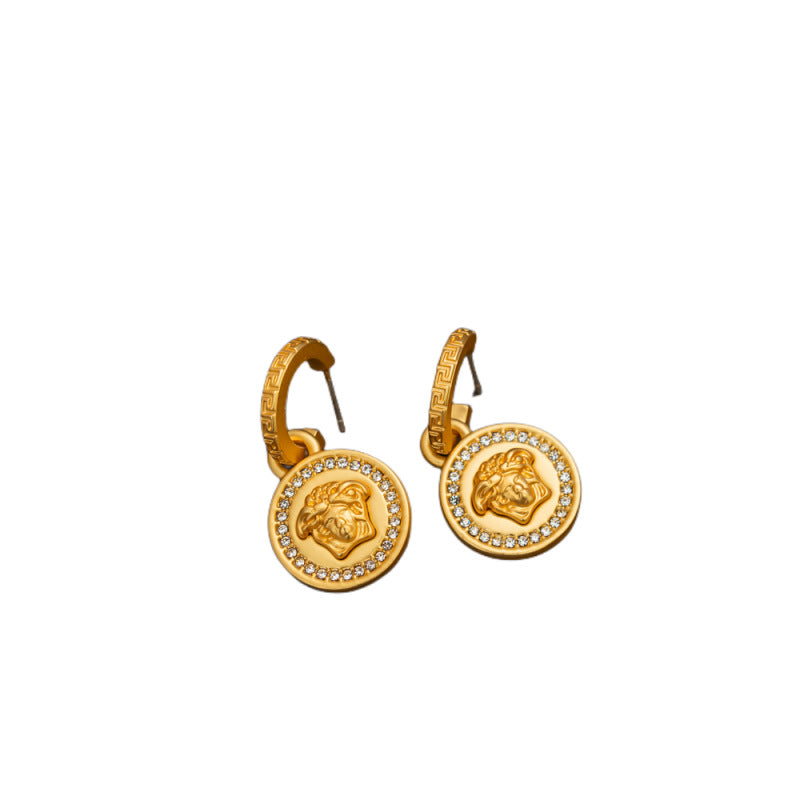 Retro Niche Design Matte Head C Earrings Light Luxury High Sense Full Of Diamond S925 Earrings Earrings