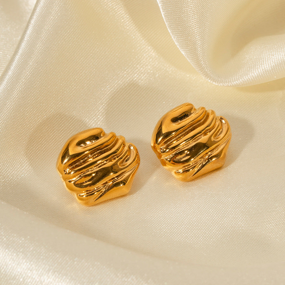 5pcs Jewelry Titanium Steel Hammer 18K Gold Stainless Steel Rock Texture Earrings Fashion Earrings