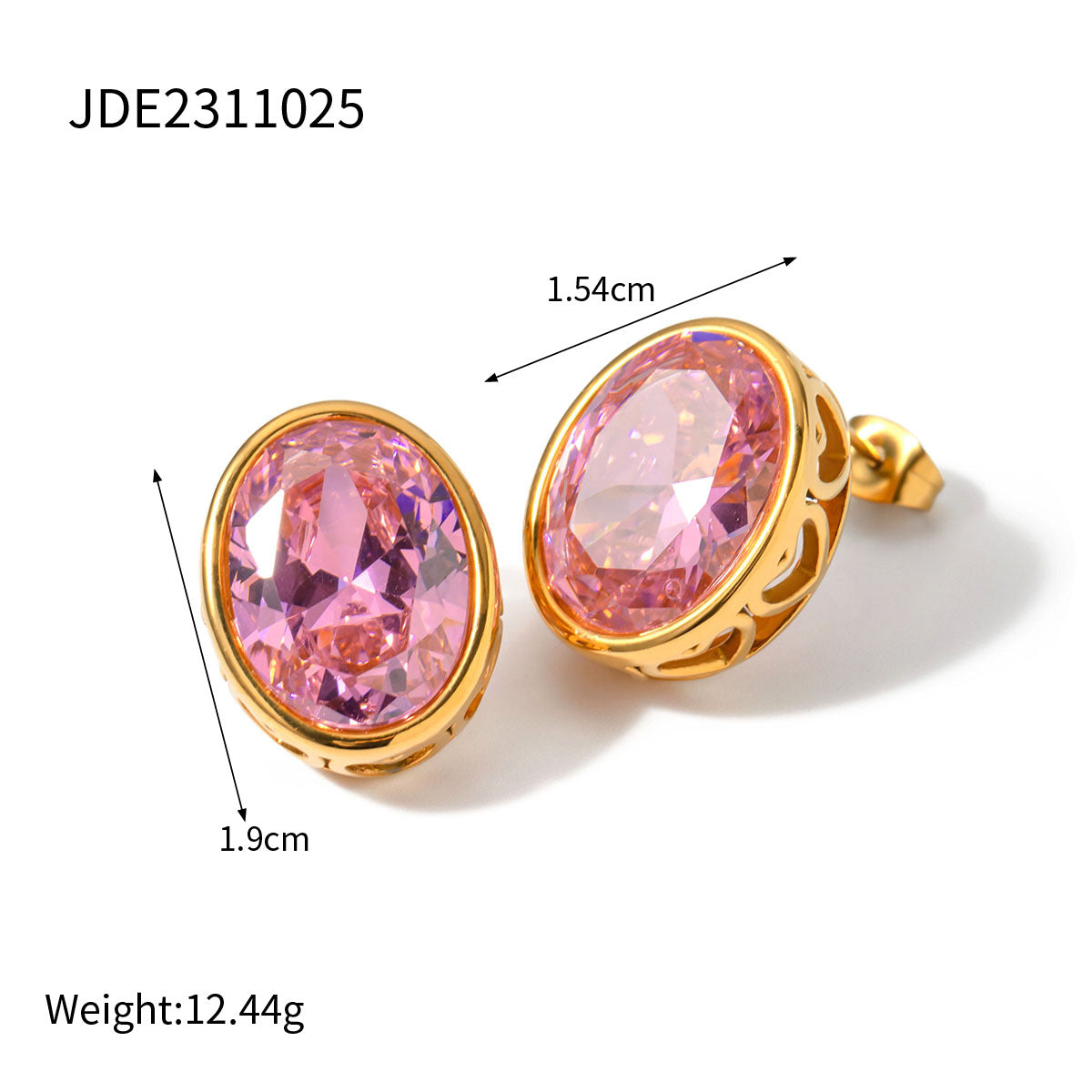 5pcs 18K Gold Stainless Steel Oval Hollow Inlaid Zircon Earrings Temperament Design Earrings