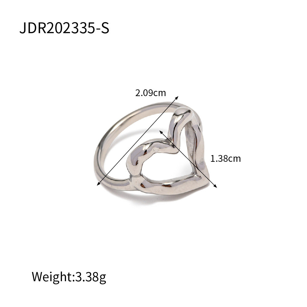 5pcs Ring Female Design Niche Blogger Hammer Heart Light Luxe Titanium Steel Gold Plated Non-Fade Ring