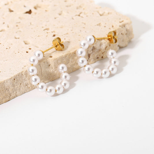 5pcs Earrings 18K Gold Plated Stainless Steel Fashion Millet Pearl Gold Earrings Fashion Women With Earrings Studs