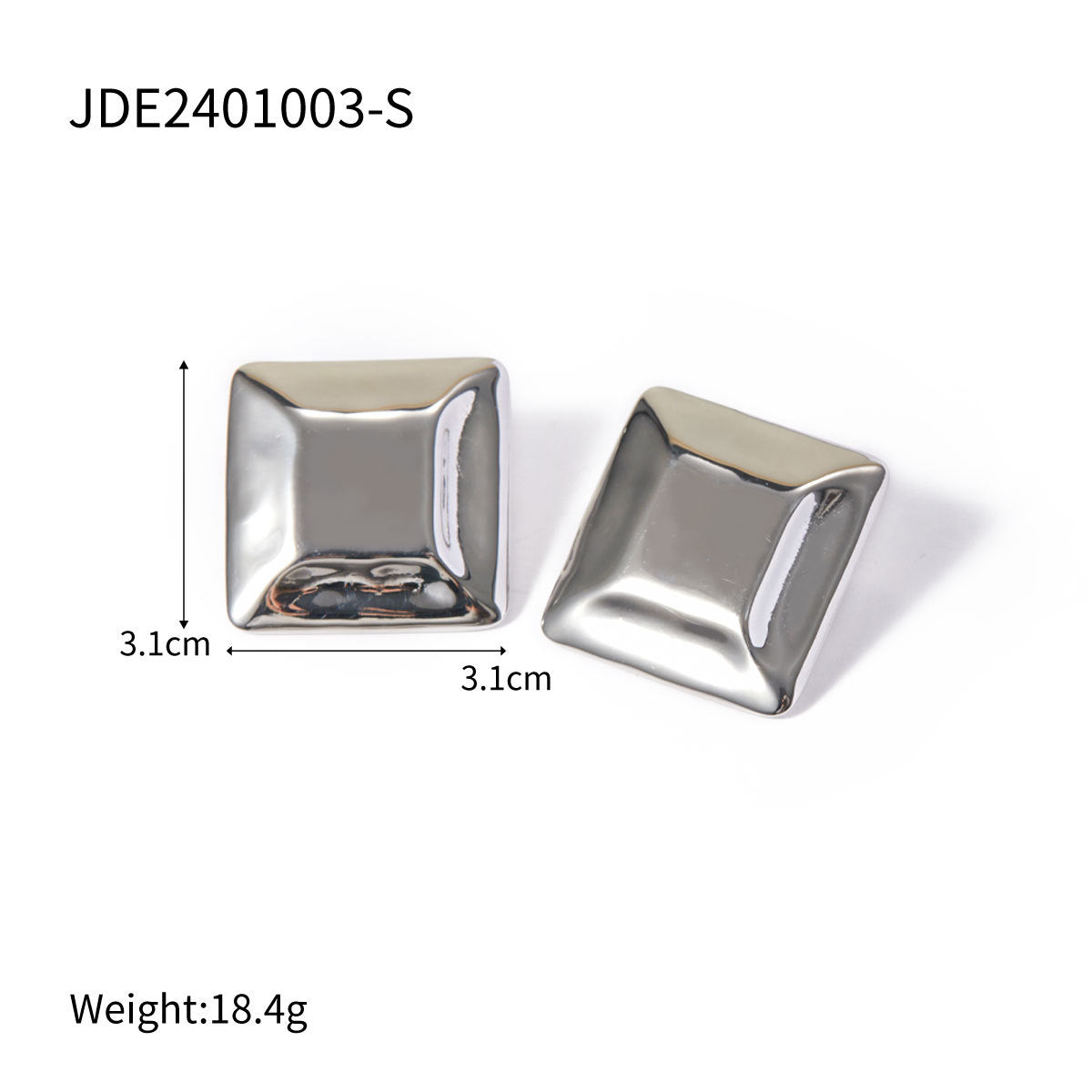 5pcs Same Earrings 18K Gold Plated Stainless Steel Concave Square Earrings Medieval Square Stud Earrings