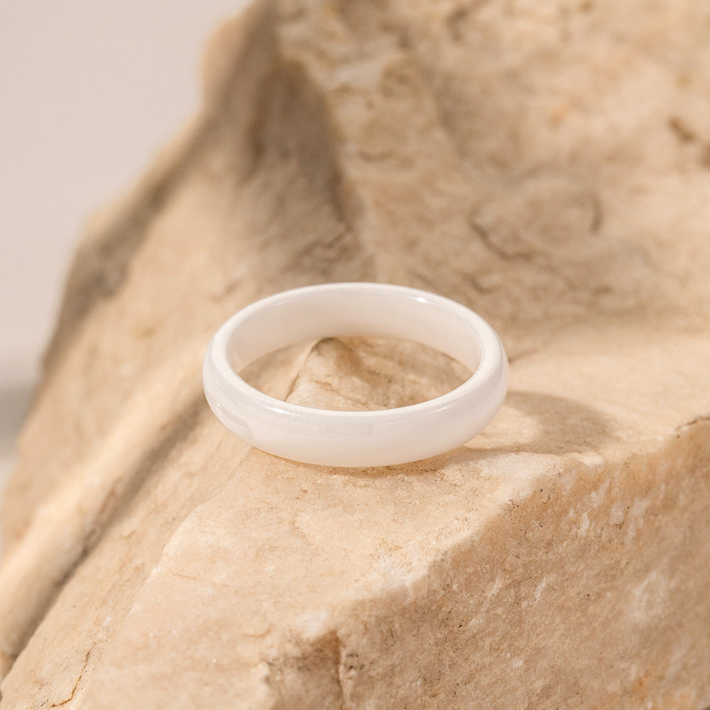 5pcs Women Fashion Niche Design 4Mm Wide White Ring Does Not Fade Jewelry