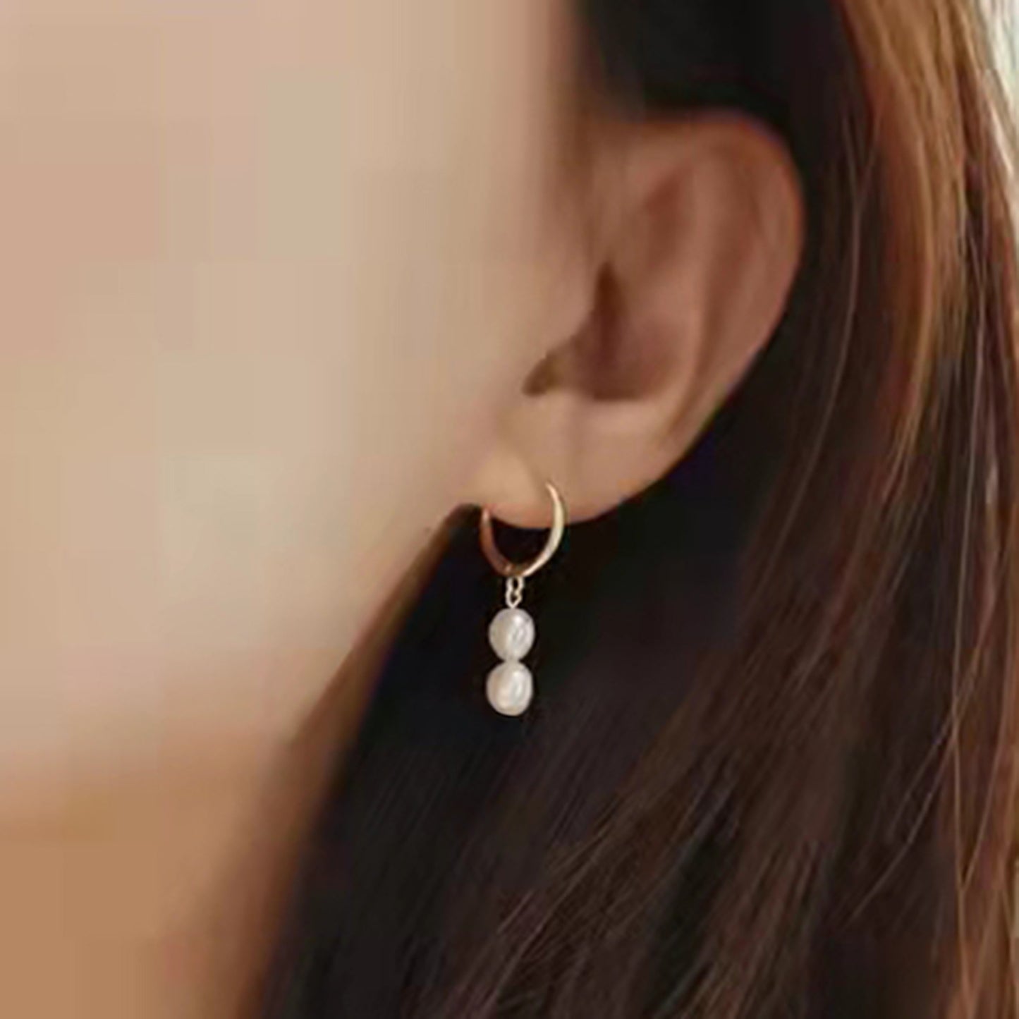 5pcs Baroque Style 14K Gold Plated Round Pearl Earrings Women's Geometric Stainless Steel Light Pearl Pendant Earrings
