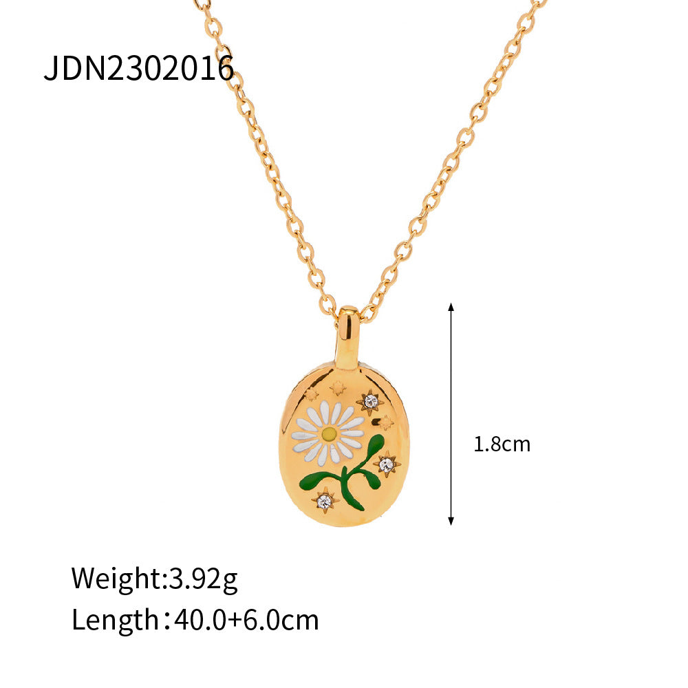 5pcs Style Enamel Wild Daisy Amulet Pendant Necklace Does Not Fade Color Niche Design Accessories