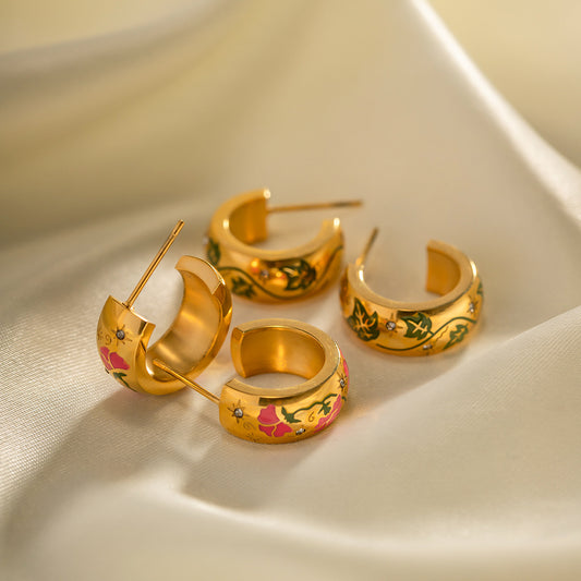 5pcs 18K Gold-Plated Stainless Steel Leaf Stud Earrings Do Not Fade Niche Design
