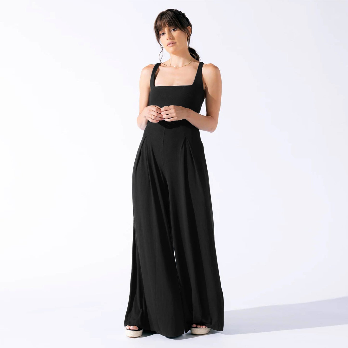 Spring And Summer High-Waisted Romper New Temperament Commuter Casual Pants Women Solid Color Loose Wide-Leg Pants