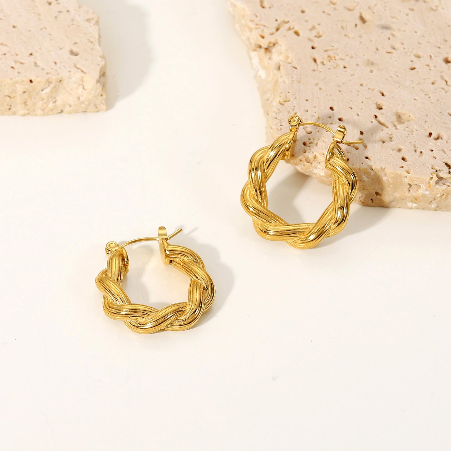 5pcs New Fashion Creative Style Earrings For Women 18K Gold Plated Stainless Steel Double Strand Twist Ribbed C-Shaped Earrings