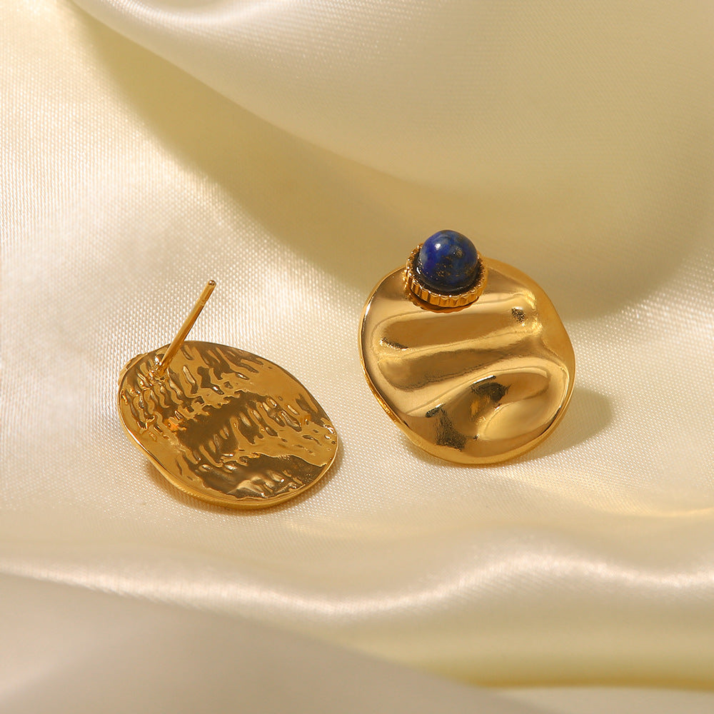 5pcs New 18K Gold Plated Round Set Lapis Stud Earrings High Fashion Accessorize Earrings