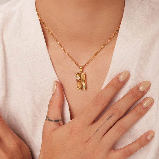 5pcs New Sunshine Coin Necklace 18K Gold Plated 316L Stainless Steel Rectangular Pendant Necklace Geometric Necklace Women