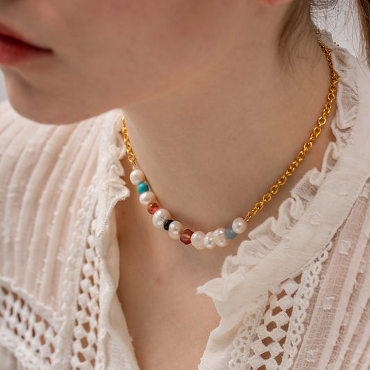 5pcs Retro Palace Style Glass Color High-Grade Sense Of Natural Stone Pearl Beaded Necklace Does Not Fade The Jewelry