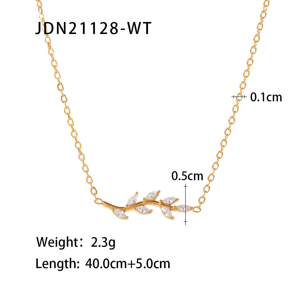 5pcs Stylish Women's Titanium Steel Necklace Jewelry 18K Gold Stainless Steel Green // White Diamond Pendant Necklace