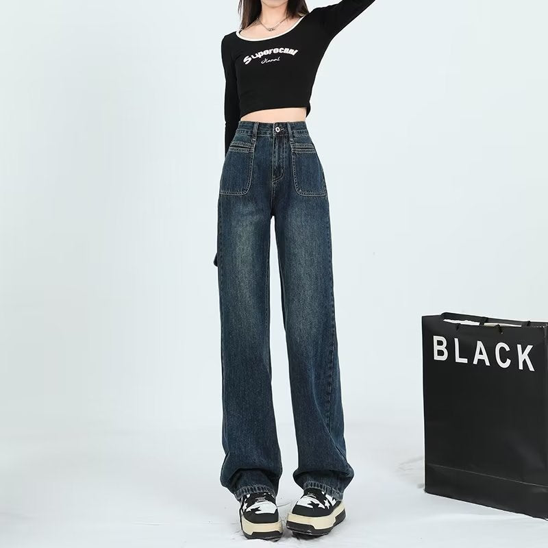 New Vintage Jeans For Women Spring And Autumn With High Waist Show Slim Narrow Version Straight Leg Pants Loose Wide Leg Pants