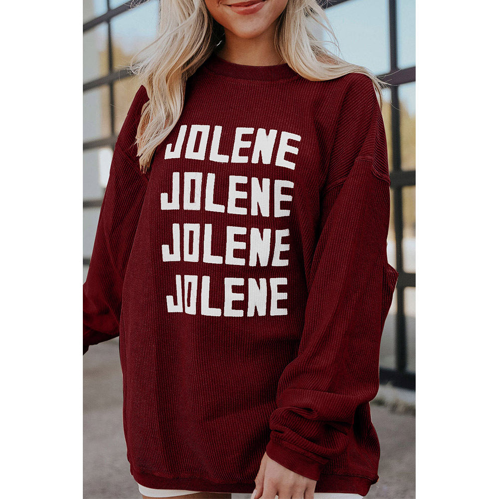 Letter-Printed Simple Hoodless Pullover Round Neck Hoodie Woman Solid Color Long Sleeve Undershirt Woman