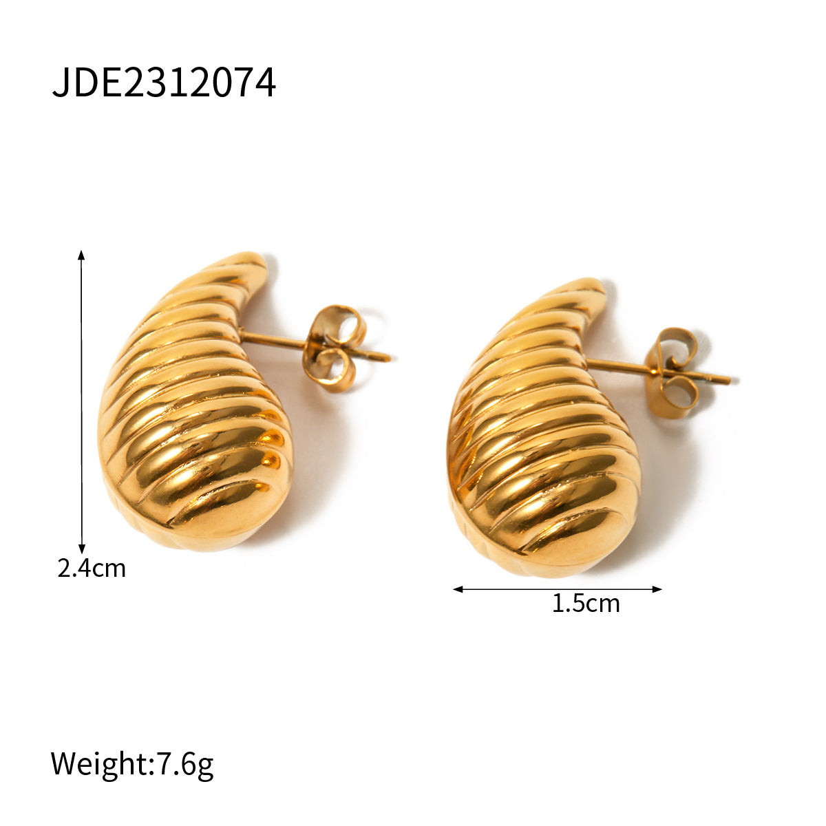 5pcs Titanium Steel 18K Gold Stainless Steel Striped Drop Earrings New Stylish Earrings Of The Year