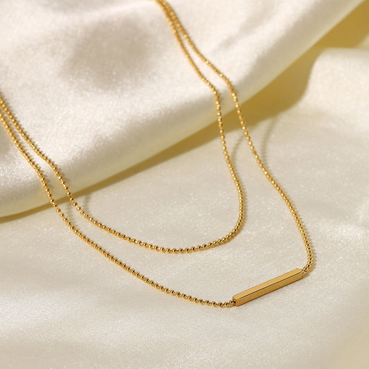 5pcs Classic Double Layer Tbar Stick Necklace Stainless Steel 18K Gold Pendant Necklace Women's Fashion All-Match Necklace