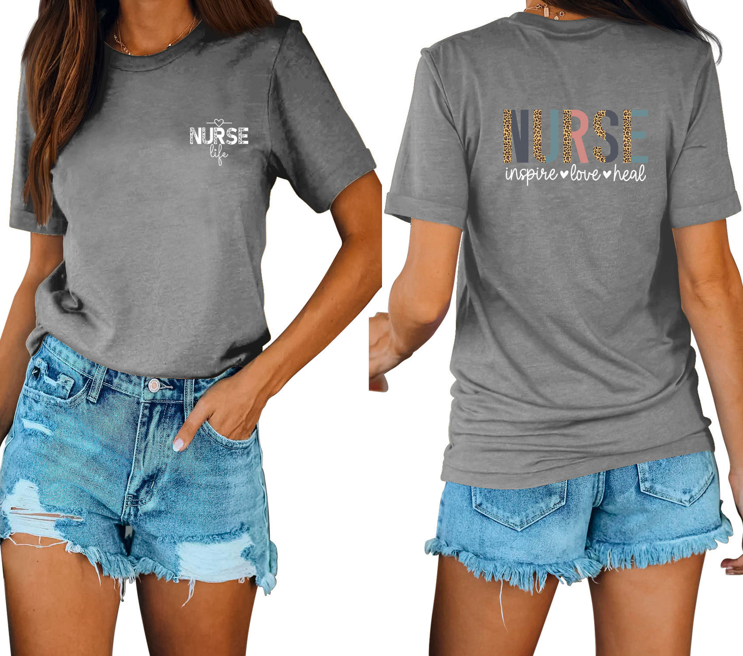 Casual Chic With Front And Rear Print Nurse Inspire Loose Crew Neck Short Sleeves