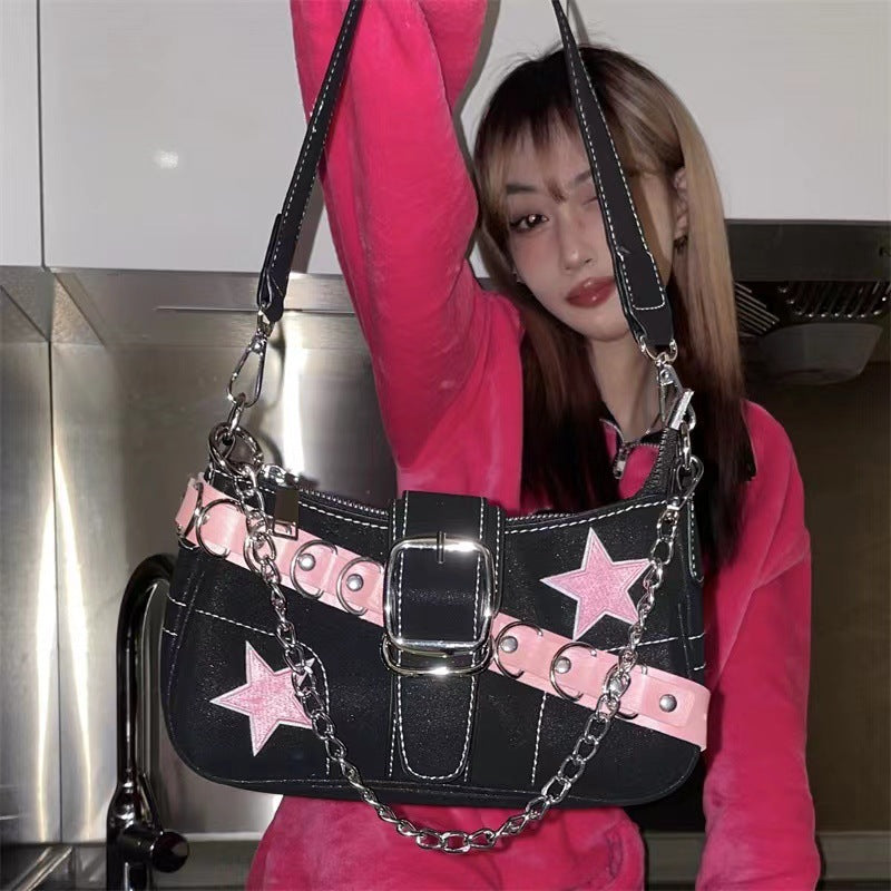 Chain Crossbody Original Sweet And Spicy Bag Laser Love Sweet Cool Girl Y2K Niche Design Small Bag Spice Underarm Bag
