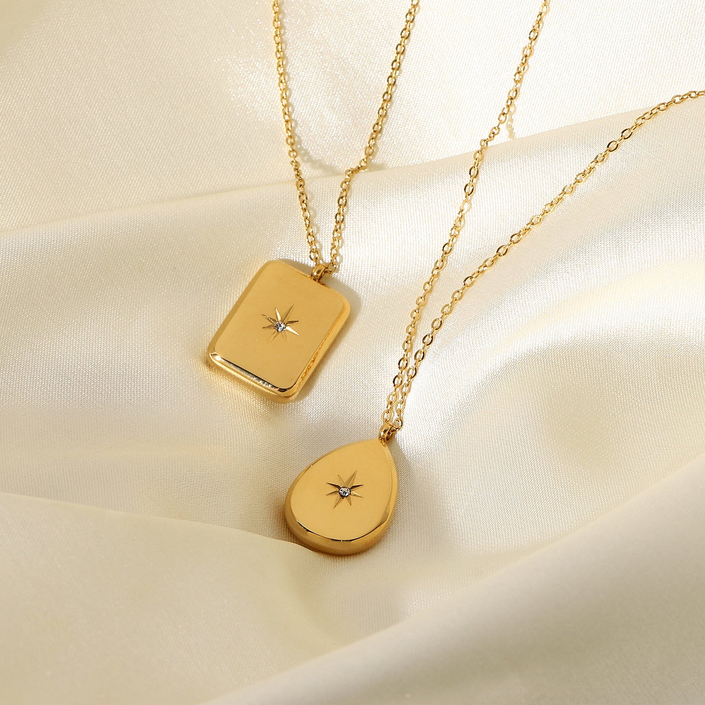 5pcs New 18-Karat Gold Stainless Steel Drop Elegant Necklace Jewelry Zircon Star Energy Pendant Women's Necklace
