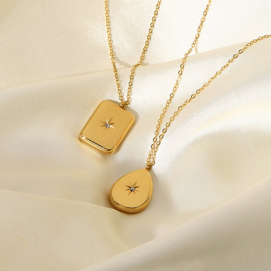 5pcs New 18-Karat Gold Stainless Steel Drop Elegant Necklace Jewelry Zircon Star Energy Pendant Women's Necklace