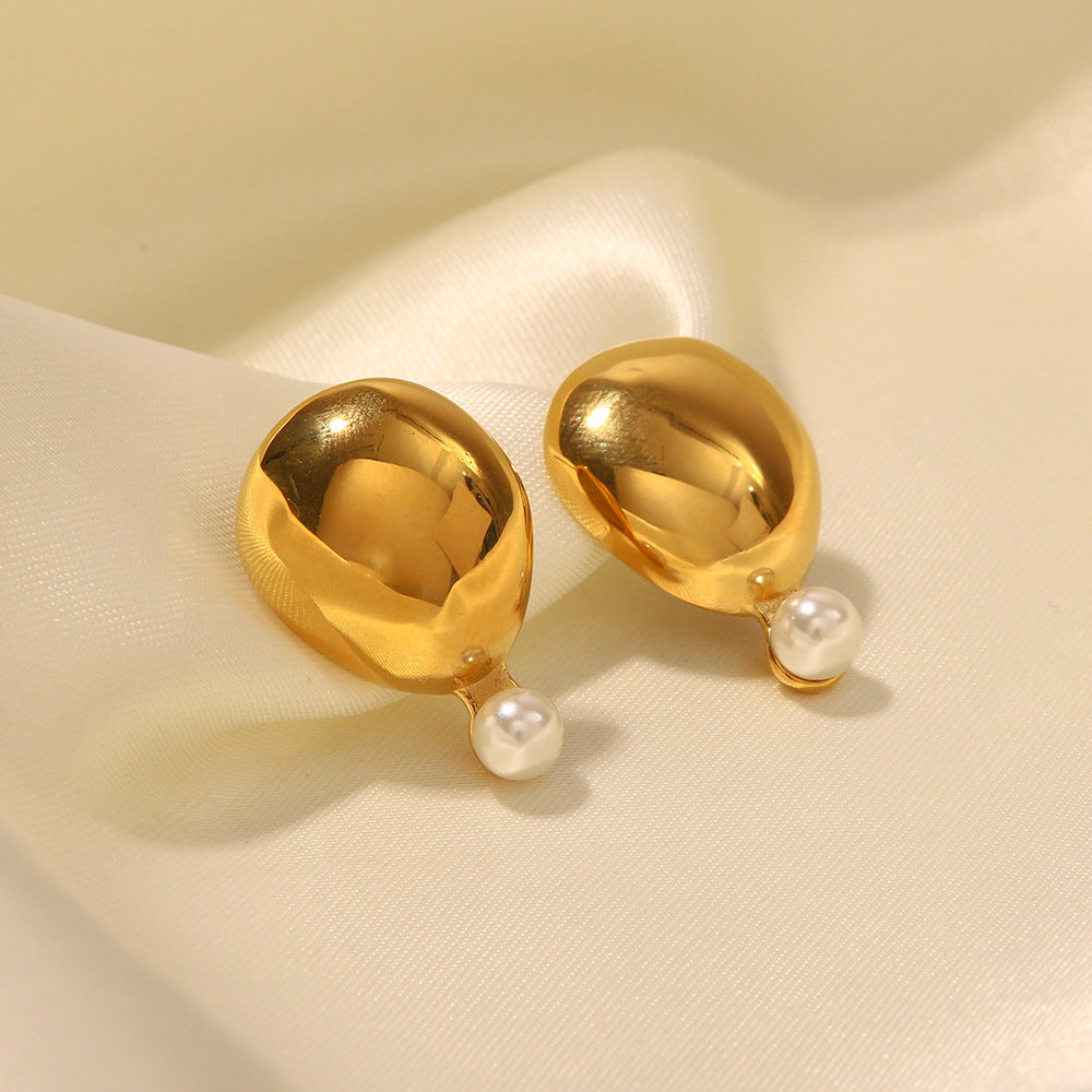 5pcs 18K Gold Plated Exaggerated Smooth Texture Set Pearl Earrings New Fashion All-In-One Earrings
