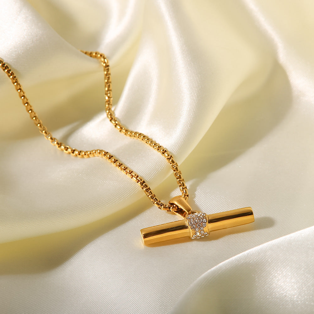 5pcs Women's Fashion All-Match Titanium Steel Necklace Jewelry 18K Gold Stainless Steel White Diamond Pendant Necklace Choker