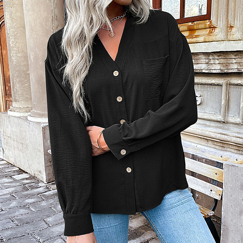 New Autumn New Women's Lapel Solid Color Shirt