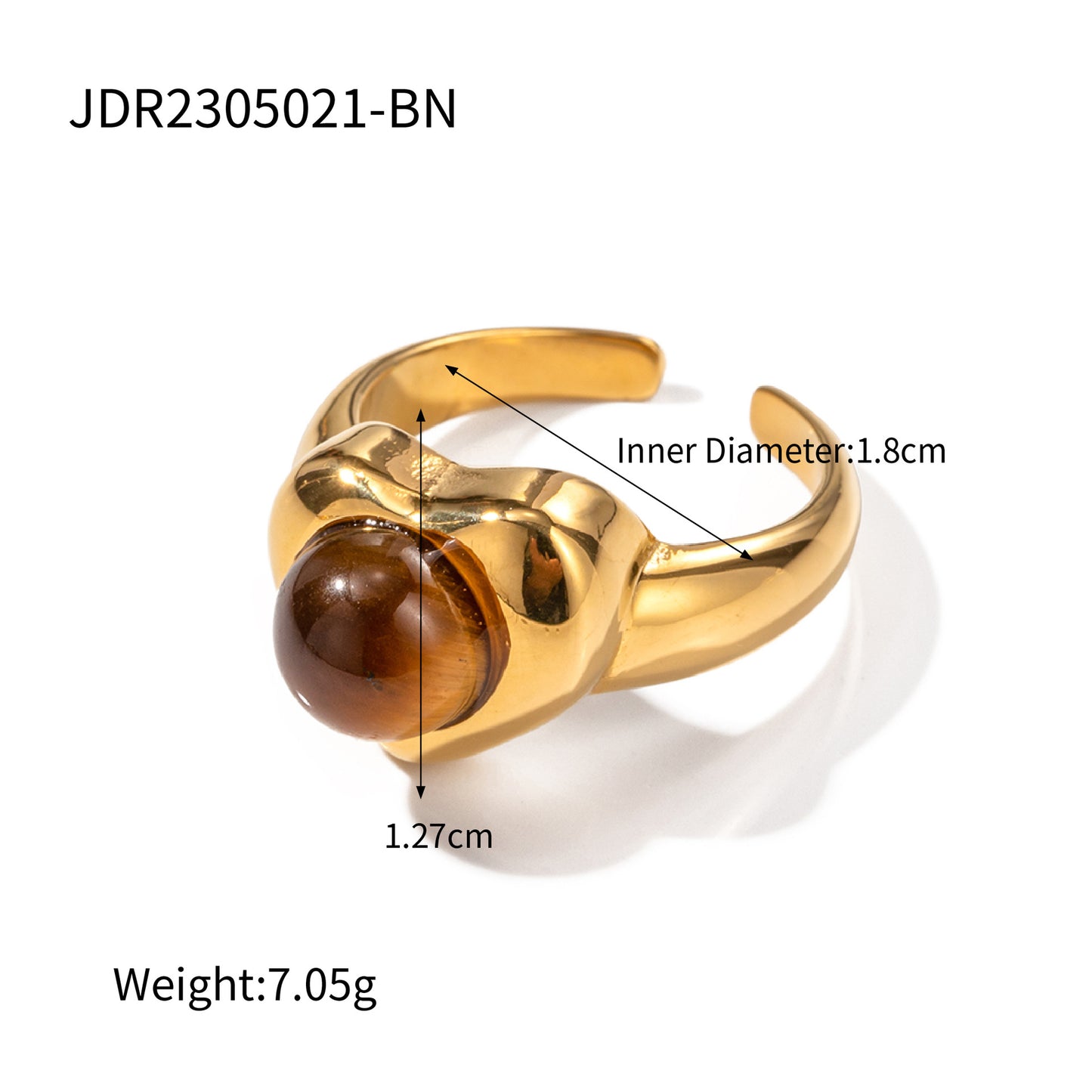 5pcs New Fashion Gold-Plated Stainless Steel 18K Gold Stainless Steel Tiger Eye Stone Love Ring Fashion Jewelry