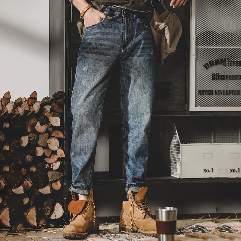Classic Retro Jeans Men Loose Straight Leg Fashion Pants Men Spring Stone Wash Simple Casual Pants