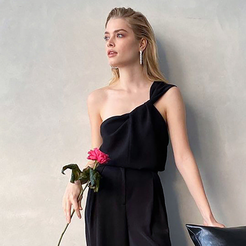 Summer With A Single Shoulder Diagonal Collar Design Sense Of Niche Ice Silk Vest Klein Blue Everything Commuter Girl