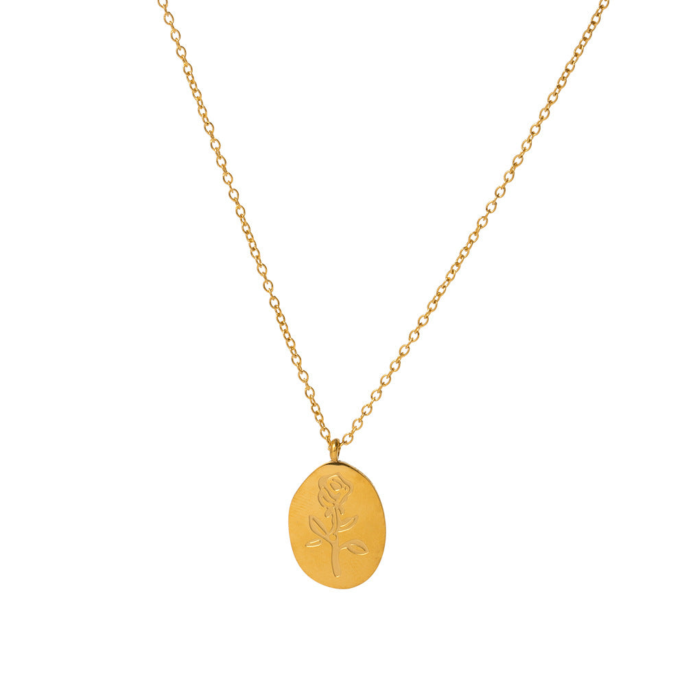 5pcs Hot Titanium Steel Pendant With 18K Gold Stainless Steel Necklace Women's Rose Pendant