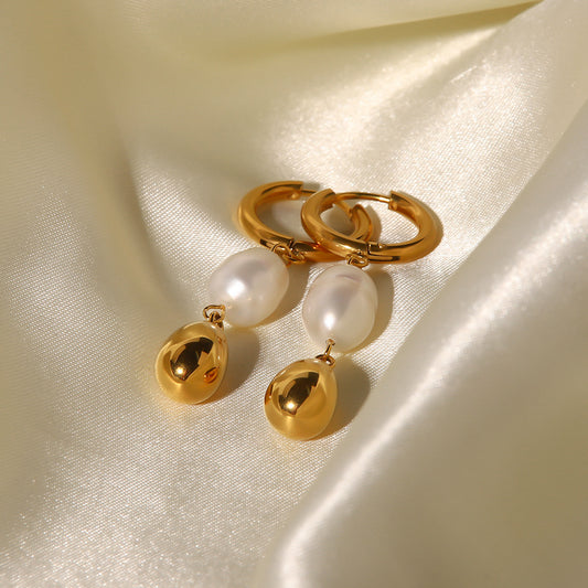 5pcs Natural Pearl Plated 18-Karat Gold Earrings Simple Temperament Does Not Fade All Matching Earrings
