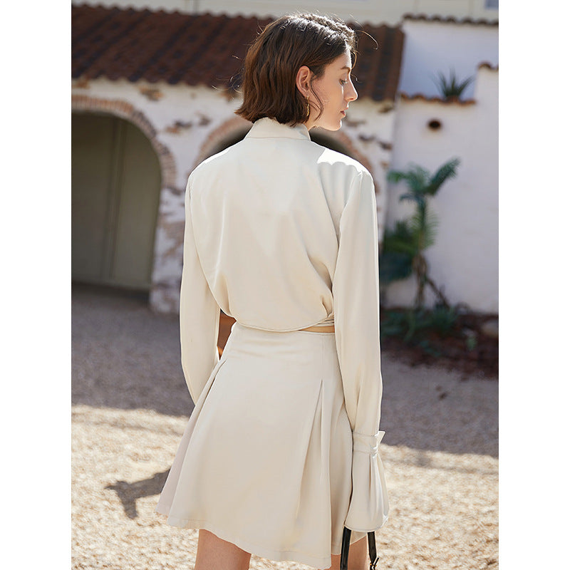 Sensual Lace-Up Long-Sleeved Shirt Skirt Suit