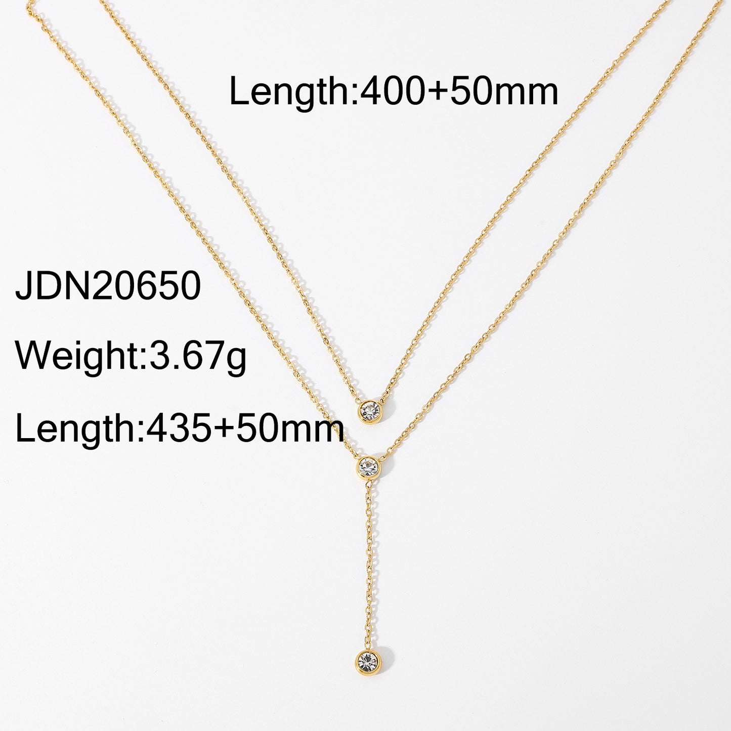 5pcs 18K Gold Stainless Steel Y-Shaped Delicate Chain Jewelry Double Shiny Drop Zircon Necklace For Women