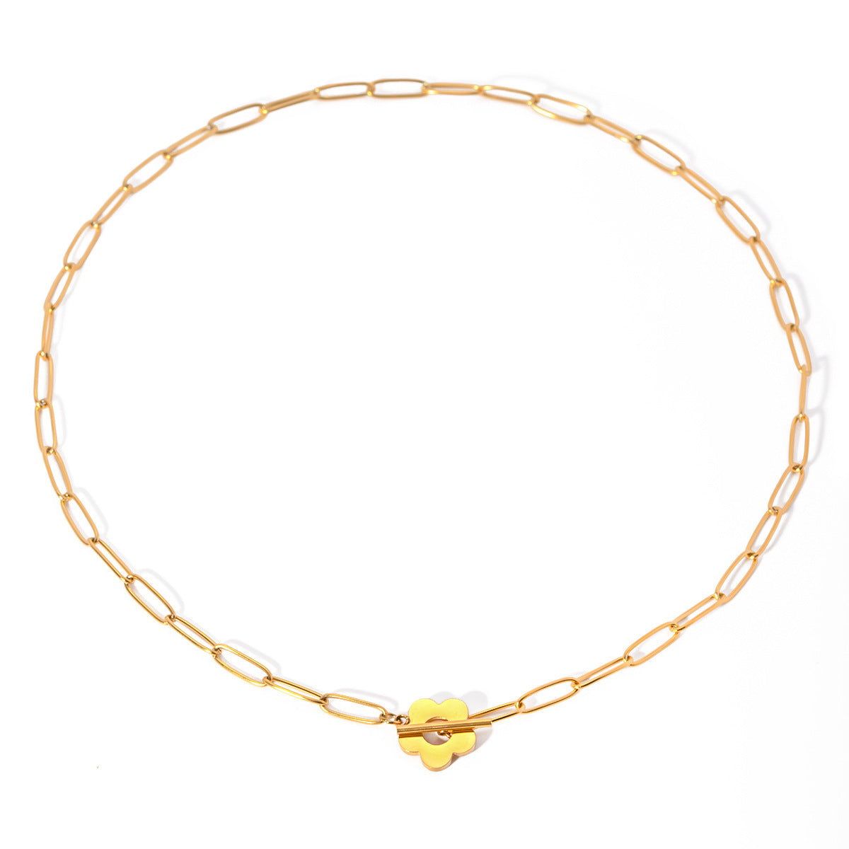 5pcs Cute Flowers Ot Buckle Girl's Collar 18K Gold Stainless Steel Jewelry Chunky Paper Clip Chain Necklace Jewelry Girl