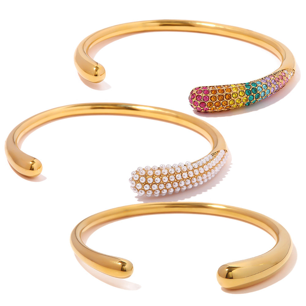 5pcs Fashion Design 18K Stainless Steel Smooth Open Bracelet Hand Plated Women's Hand Jewelry