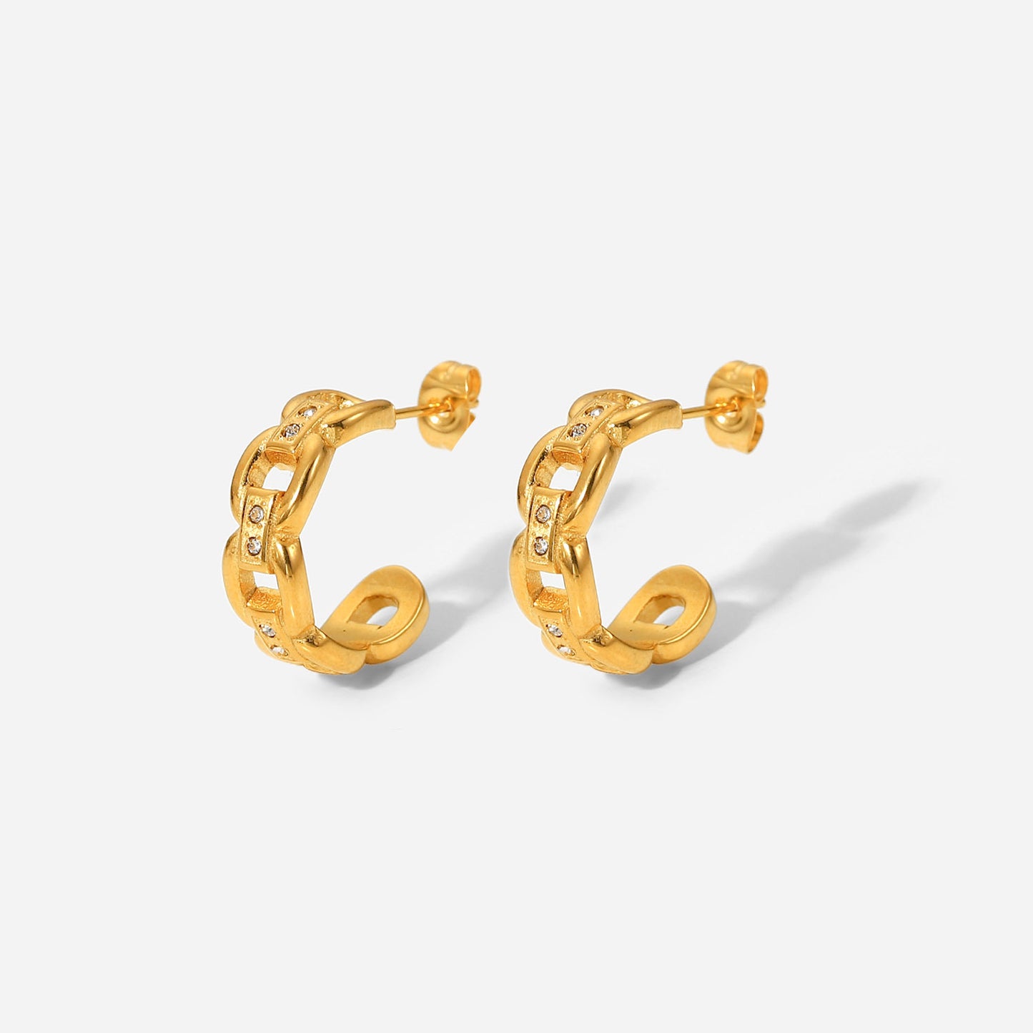5pcs Earrings 18K Gold Plated Zircon Chain C Ring Stainless Steel Earrings Women's Earrings Jewelry