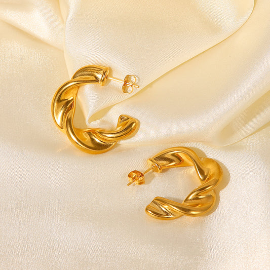 5pcs Fashion 18K Gold Plated Twist C Ring Earrings Wedding Geometric Stainless Steel Twist Ring Earrings For Women Jewelry