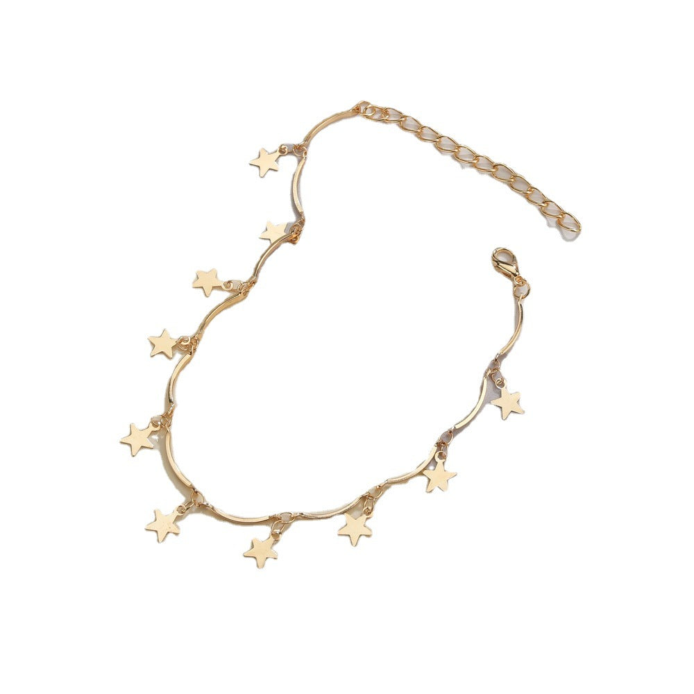5 pcs Personalized Beach Metal Elements Simple Sequin Pentagon Star Anklet
