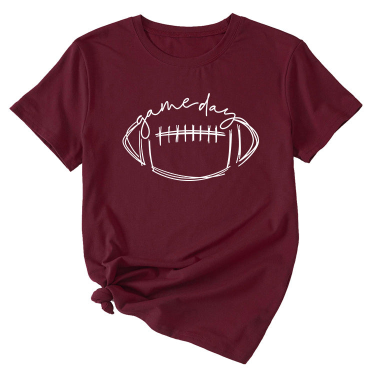 Wishgame Day Women's Casual Short Sleeve Top With Fun Rugby Pattern